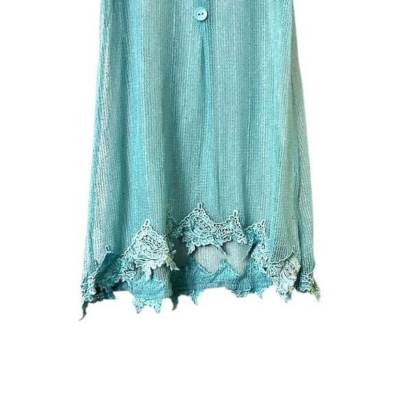 Simply Noelle Swim Coverup S/M Aqua Blue Sheer Lace Trim Summer Coquette - Picture 7 of 10